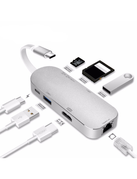 Adaptador Hub USB C - Gigabit LAN/HDMI/USB 3.0/ Leitor de Cartão